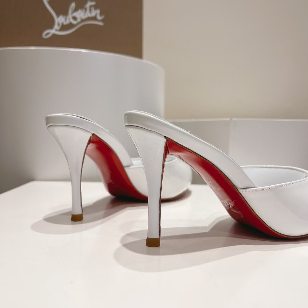 [TOP] Christian Louboutin CL High Heel Slippers - White