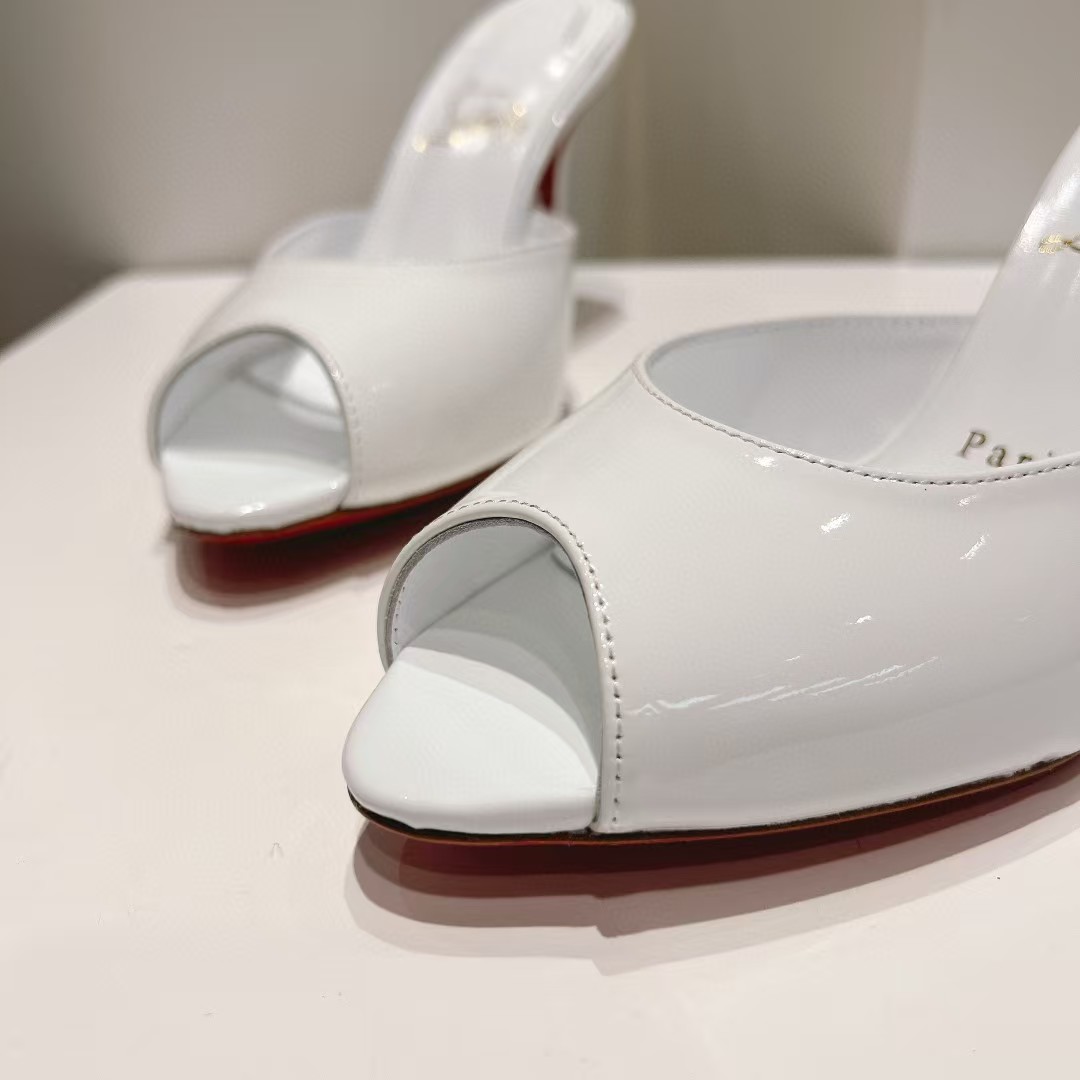 [TOP] Christian Louboutin CL High Heel Slippers - White