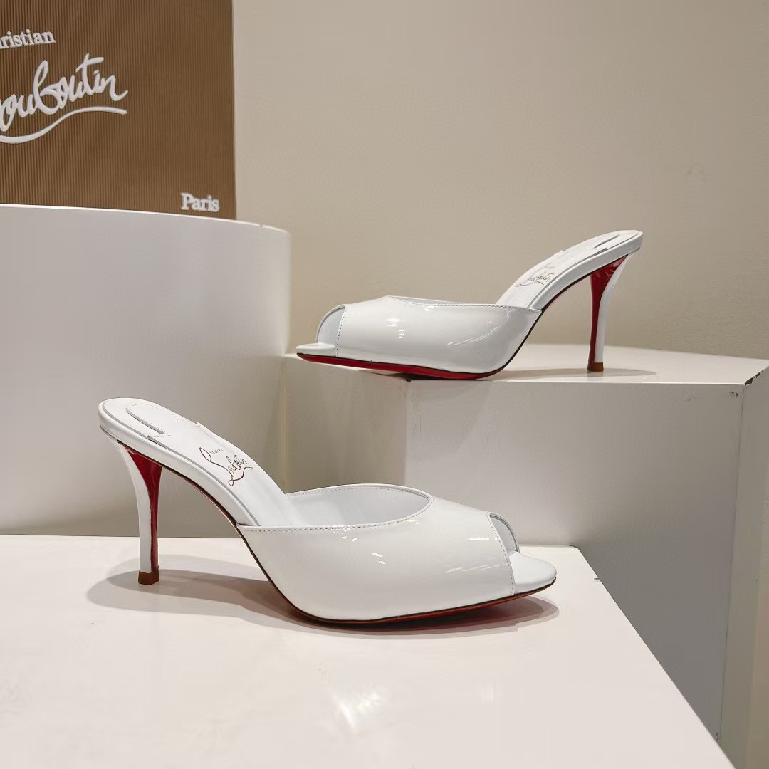 [TOP] Christian Louboutin CL High Heel Slippers - White
