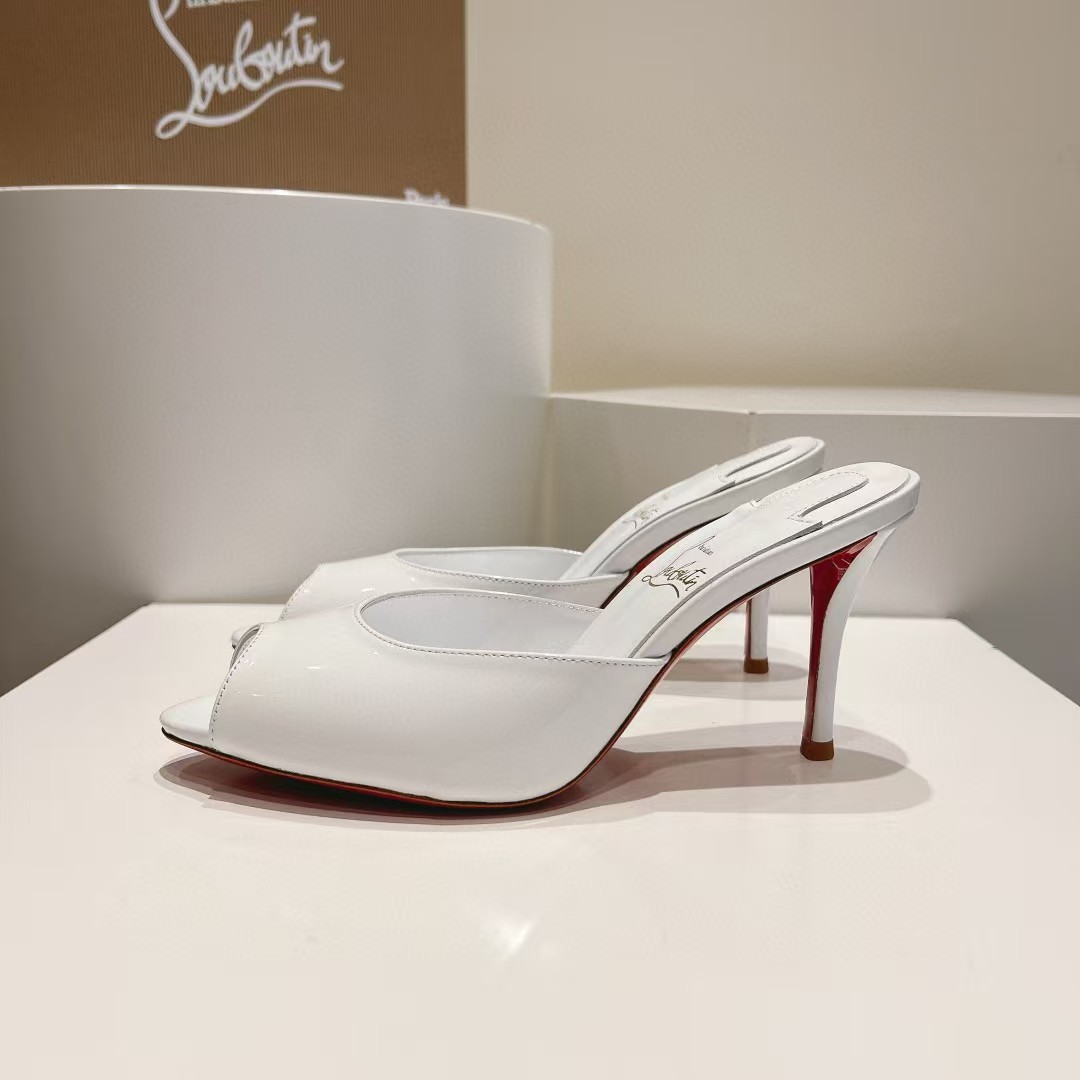 [TOP] Christian Louboutin CL High Heel Slippers - White