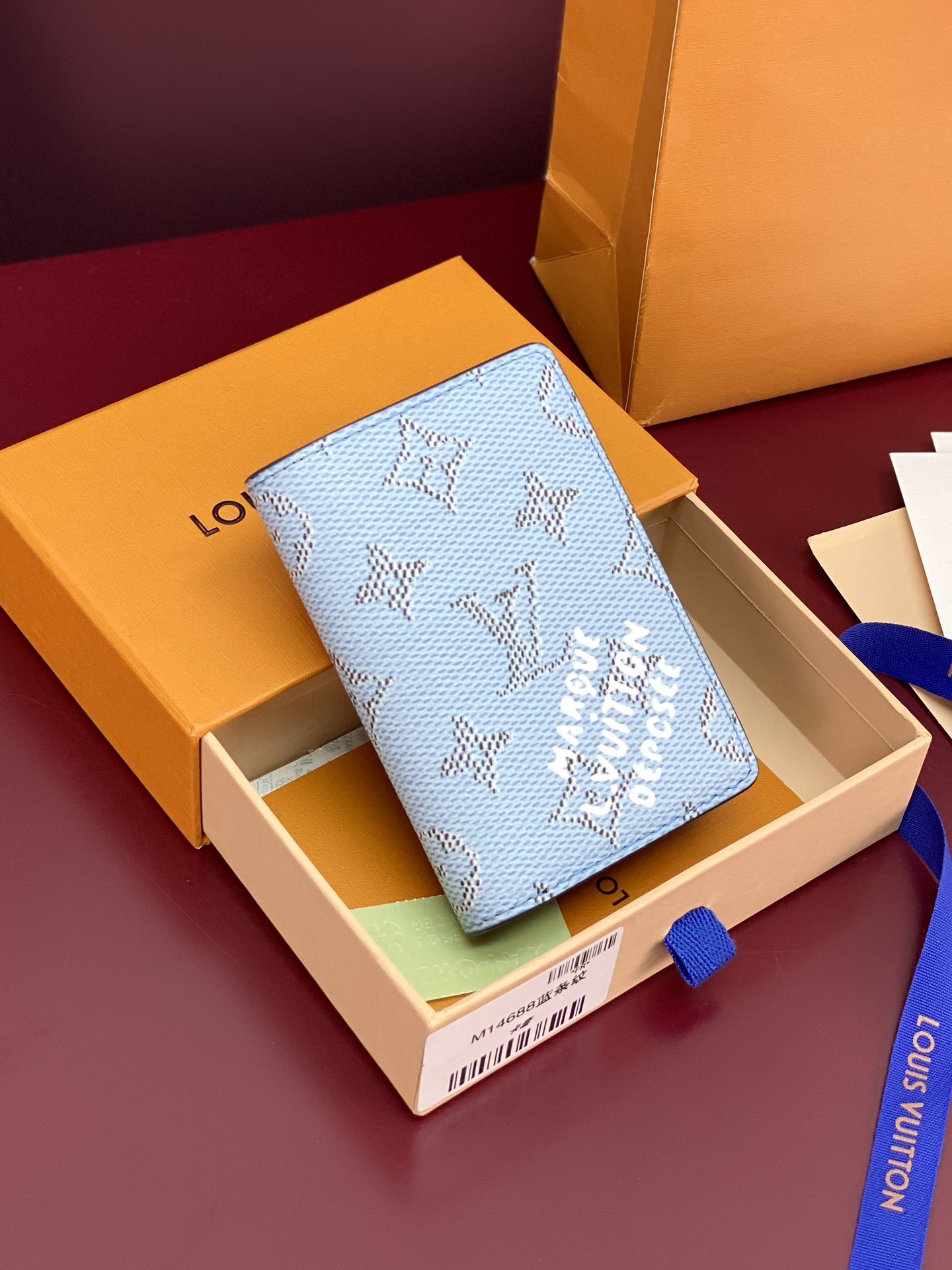 [TOP] Louis Vuitton LV Card Holder in Monogram Heritage Coated Canvas / Calfskin 11x1x8cm - Blue