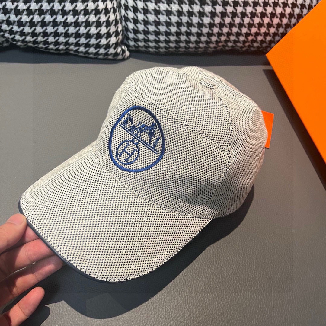 [TOP] HERMES Baseball Hat - White and Blue