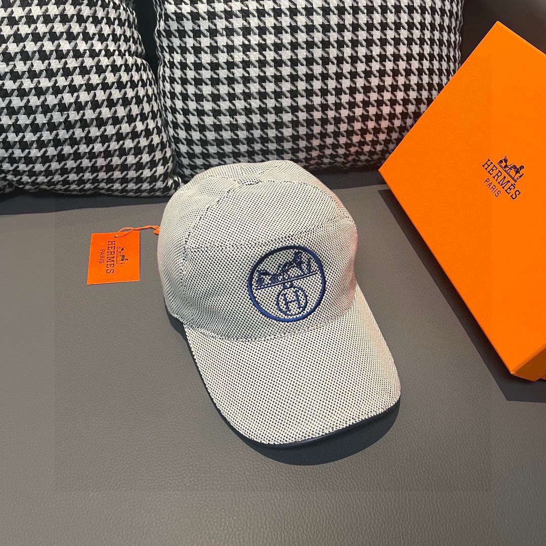 [TOP] HERMES Baseball Hat - White and Blue