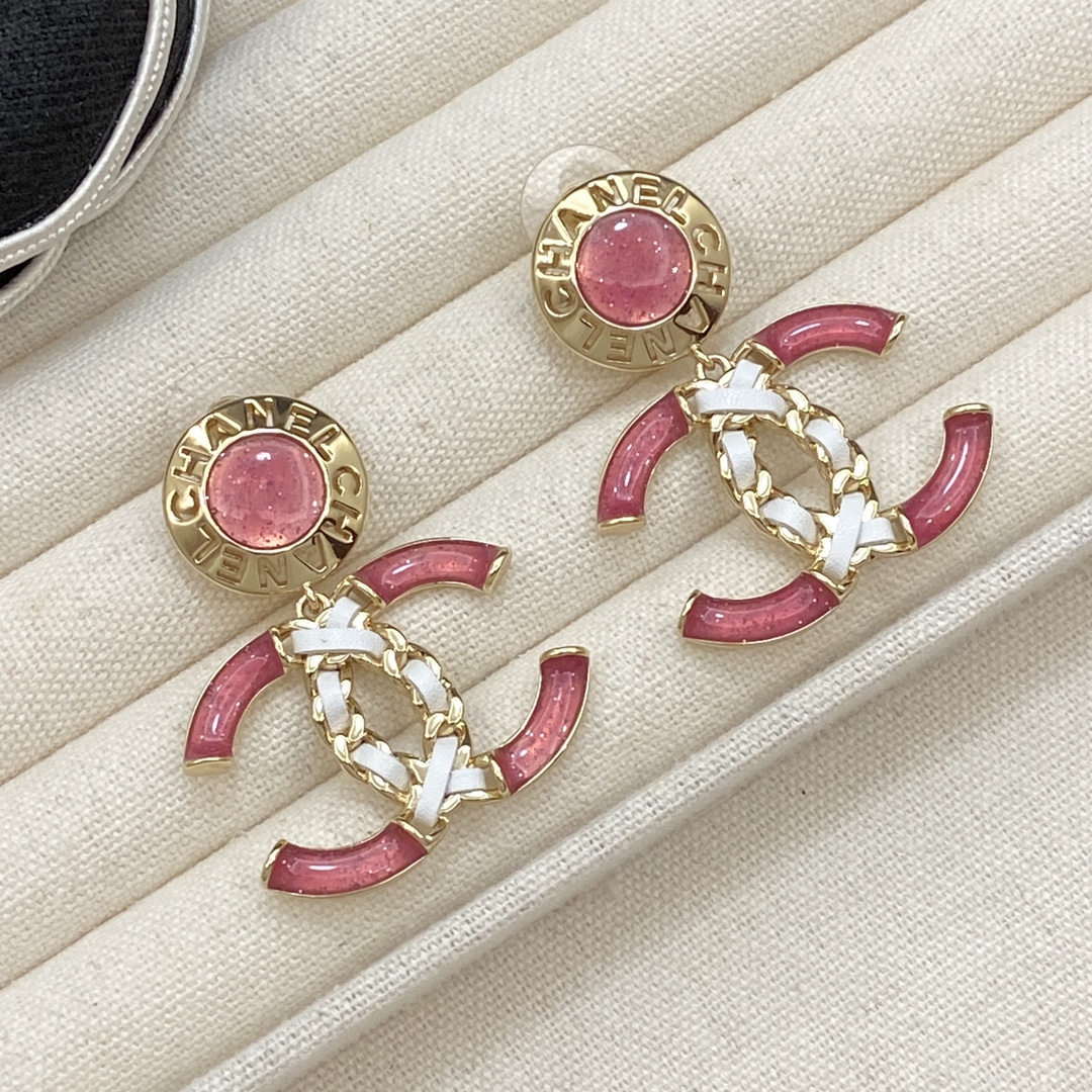 [TOP] CHANEL CC Earrings - Gold/Pink