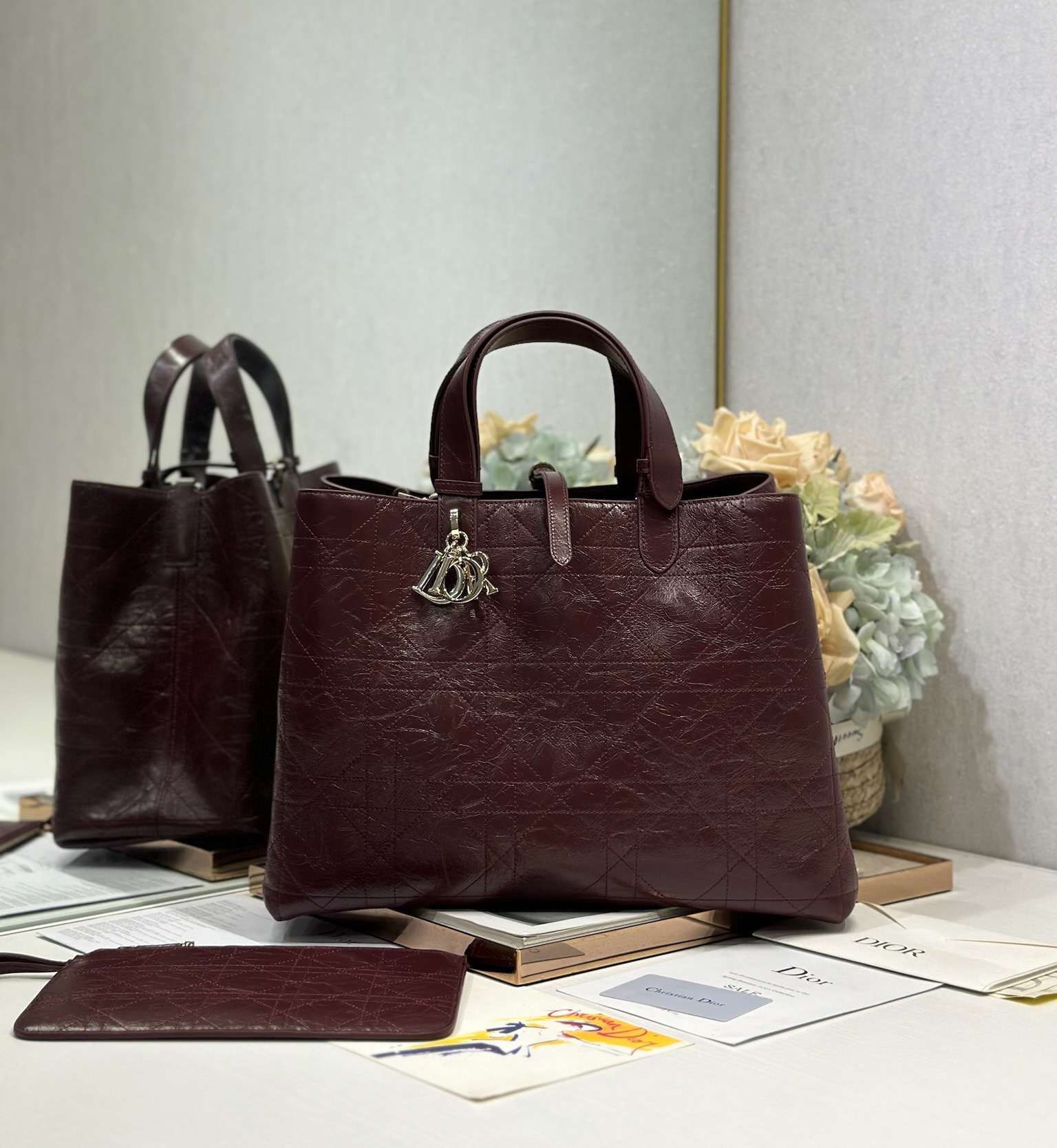 [TOP] Christian Dior Toujours Bag Wrinkled Leather 28x21x16cm/37x26x18cm - 2 Color