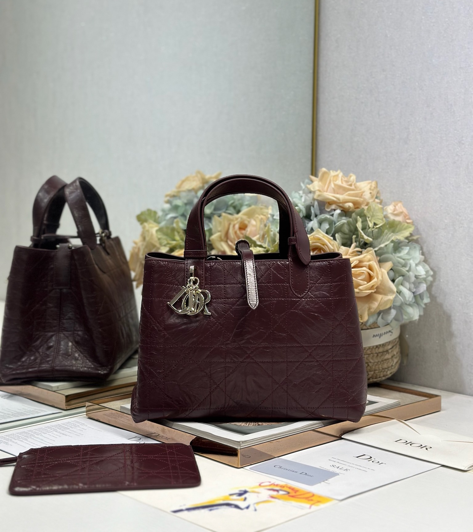 [TOP] Christian Dior Toujours Bag Wrinkled Leather 28x21x16cm/37x26x18cm - 2 Color