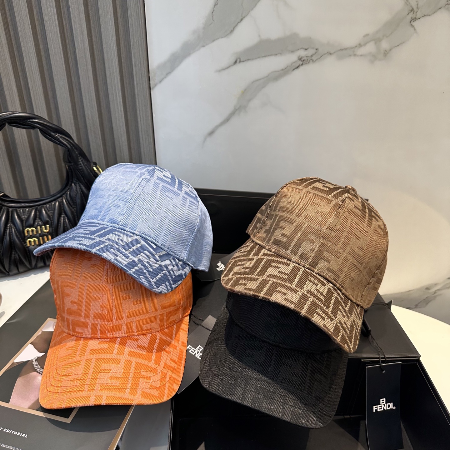 [TOP] FENDI FF Jacquard Canvas Baseball Cap - 4 Colors