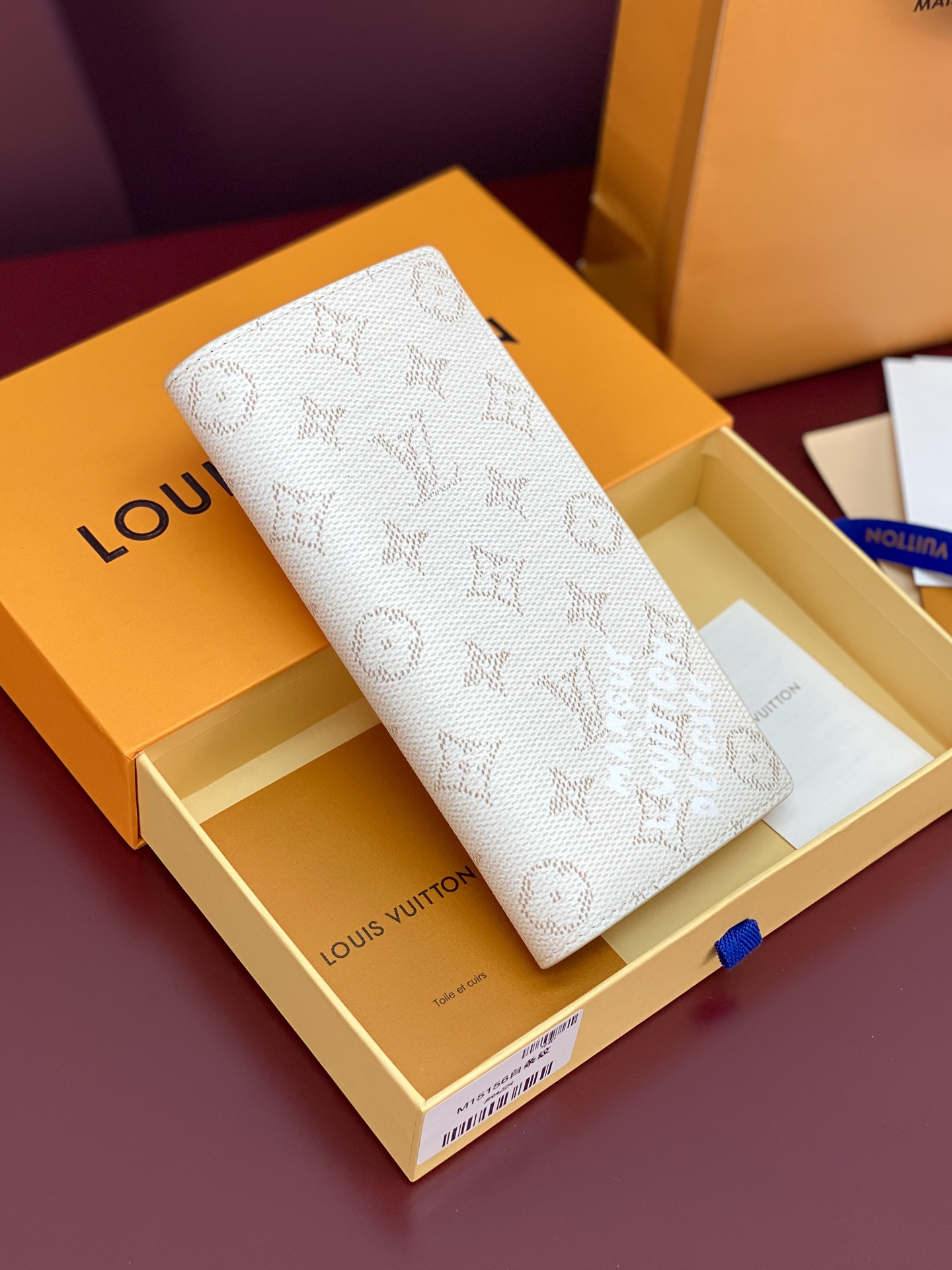 [TOP] Louis Vuitton LV Brazza Wallet in Monogram Heritage Coated Canvas / Calfskin 10x19x2cm - White