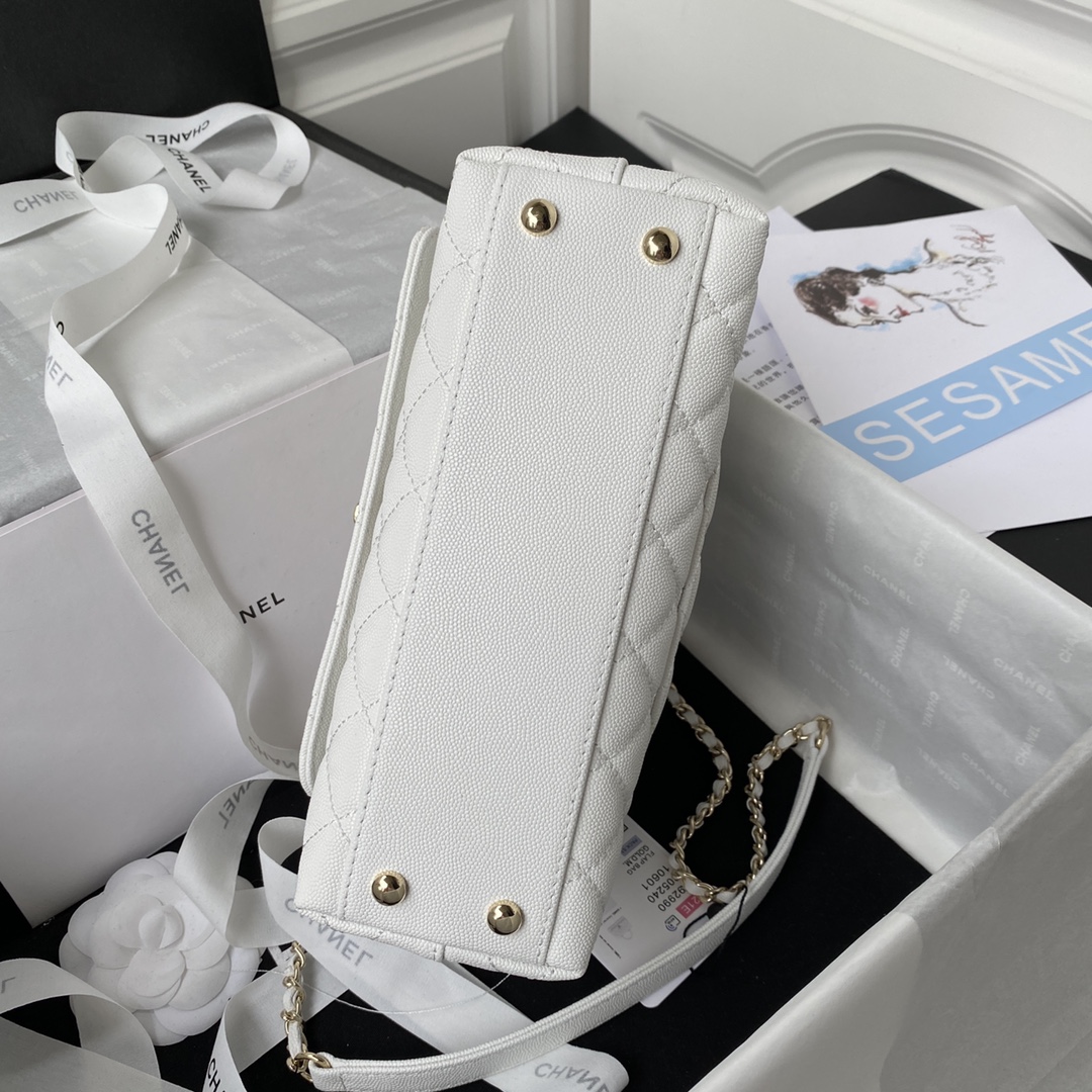 [TOP] CHANEL CoCo Handle Bag Carviar Medium 23cm - White & GHW