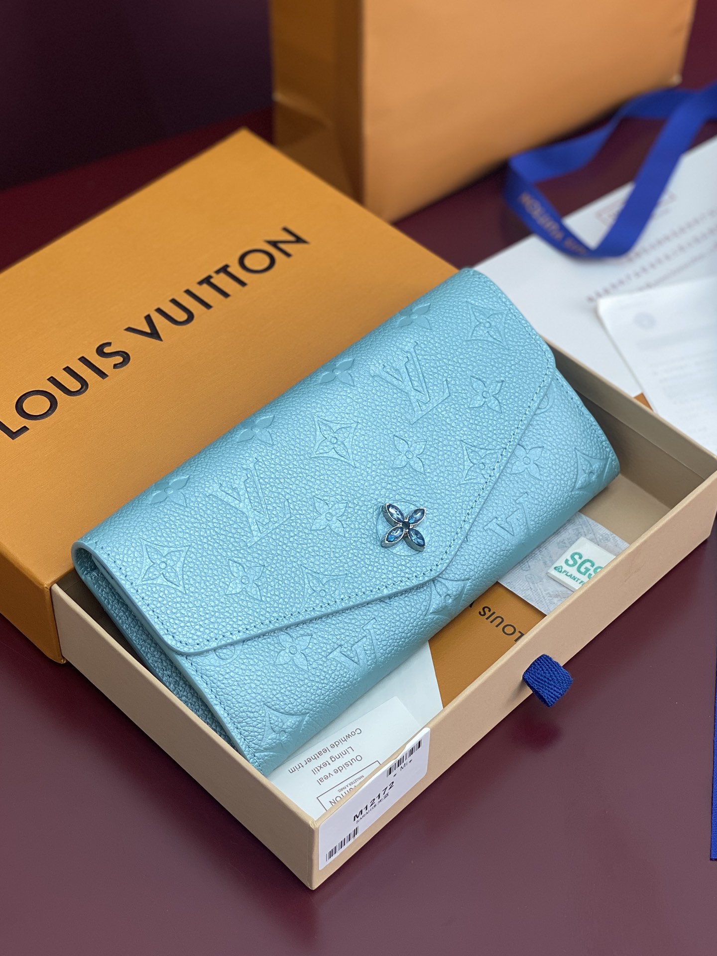 [TOP] Louis Vuitton LV Ski Sarah Wallet 19x10.5x2cm - Pearlescent Blue