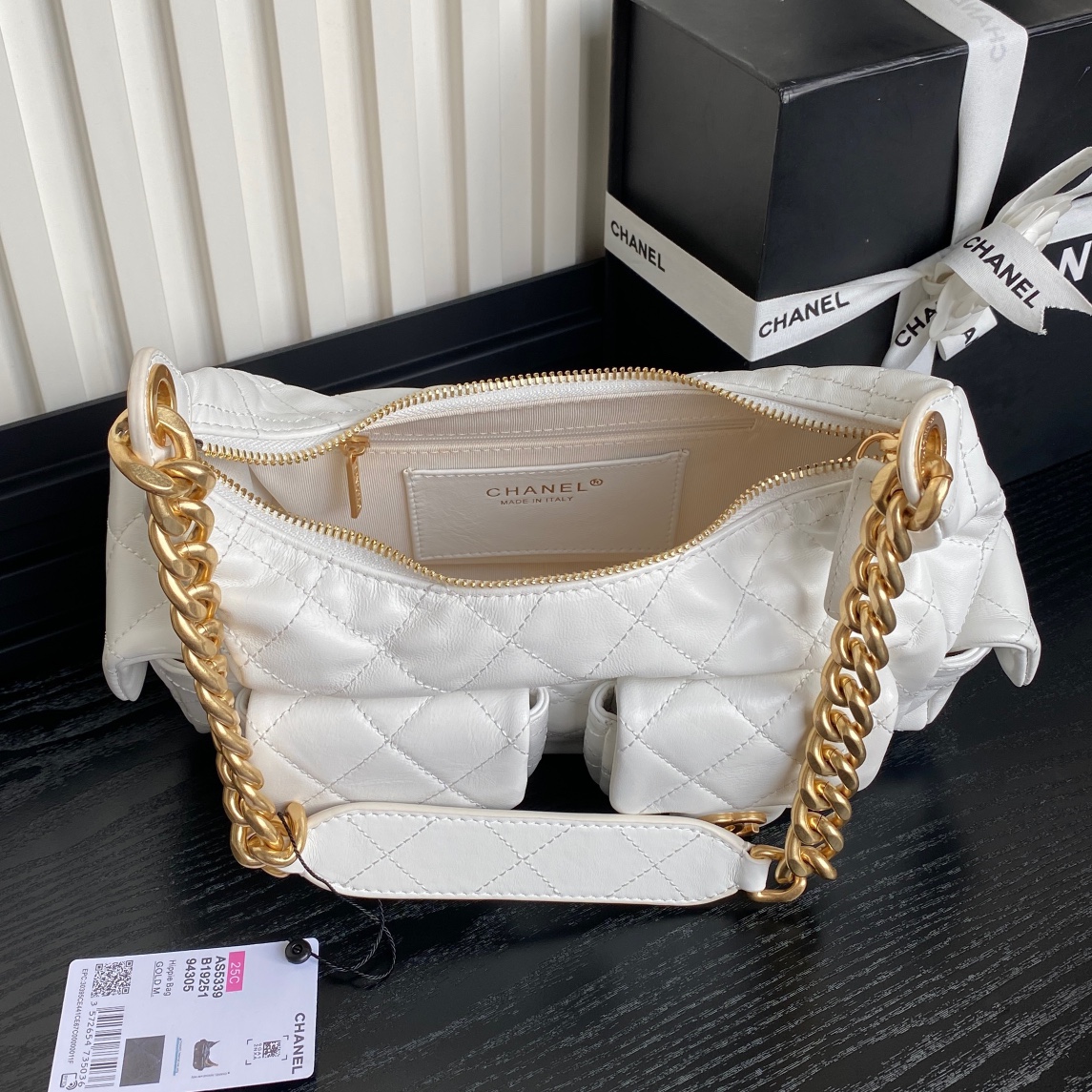 [TOP] CHANEL Hobo Bag 22x31x15cm - White