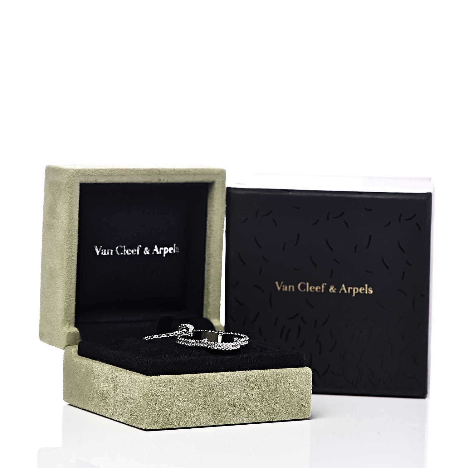 [TOP] Van Cleef & Arpels VCA 18K White Gold Black Onyx Magic Alhambra Pendant Necklace  - Black