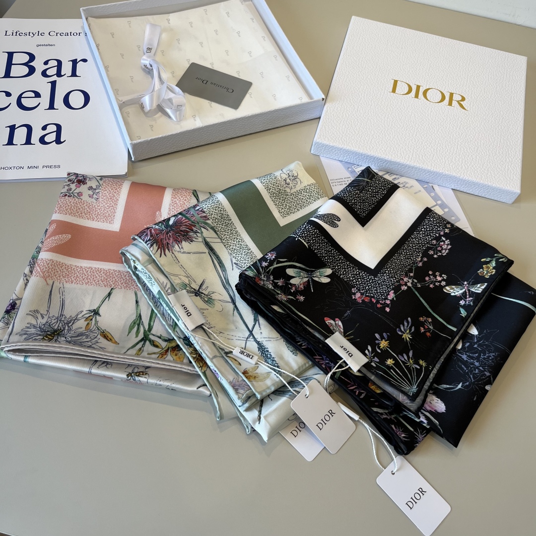 [TOP] Christian Dior Silk Scarf 90x90 cm - 3 Colors