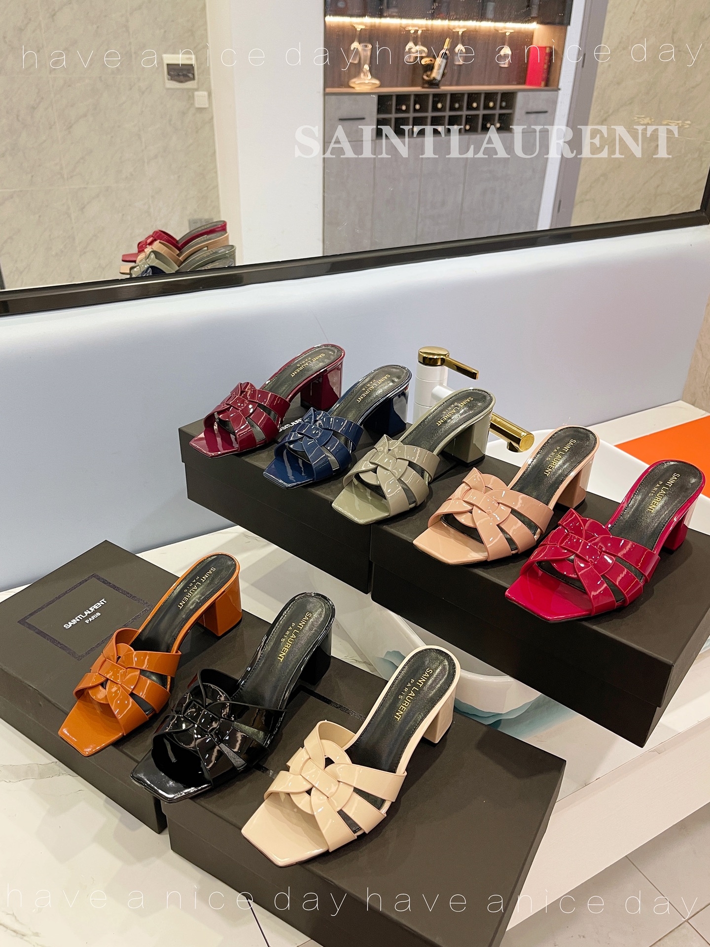 [TOP] Yves Saint Laurent YSL High Heel Slippers Patent Leather - 8 Colors