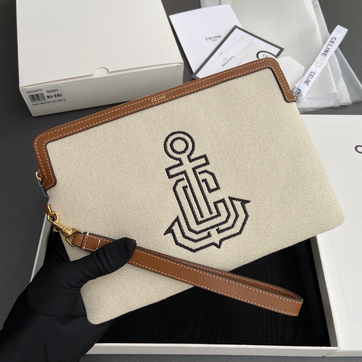 [TOP] CELINE Print Clutch Bag 25×17.5x1cm - Beige/Brown