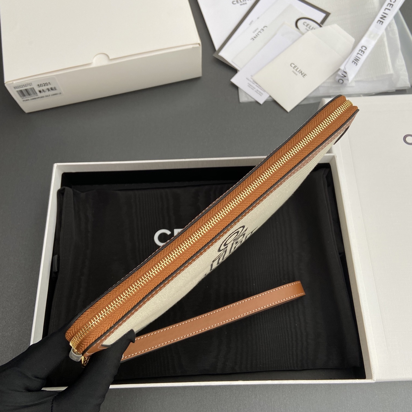 [TOP] CELINE Print Clutch Bag 25×17.5x1cm - Beige/Brown