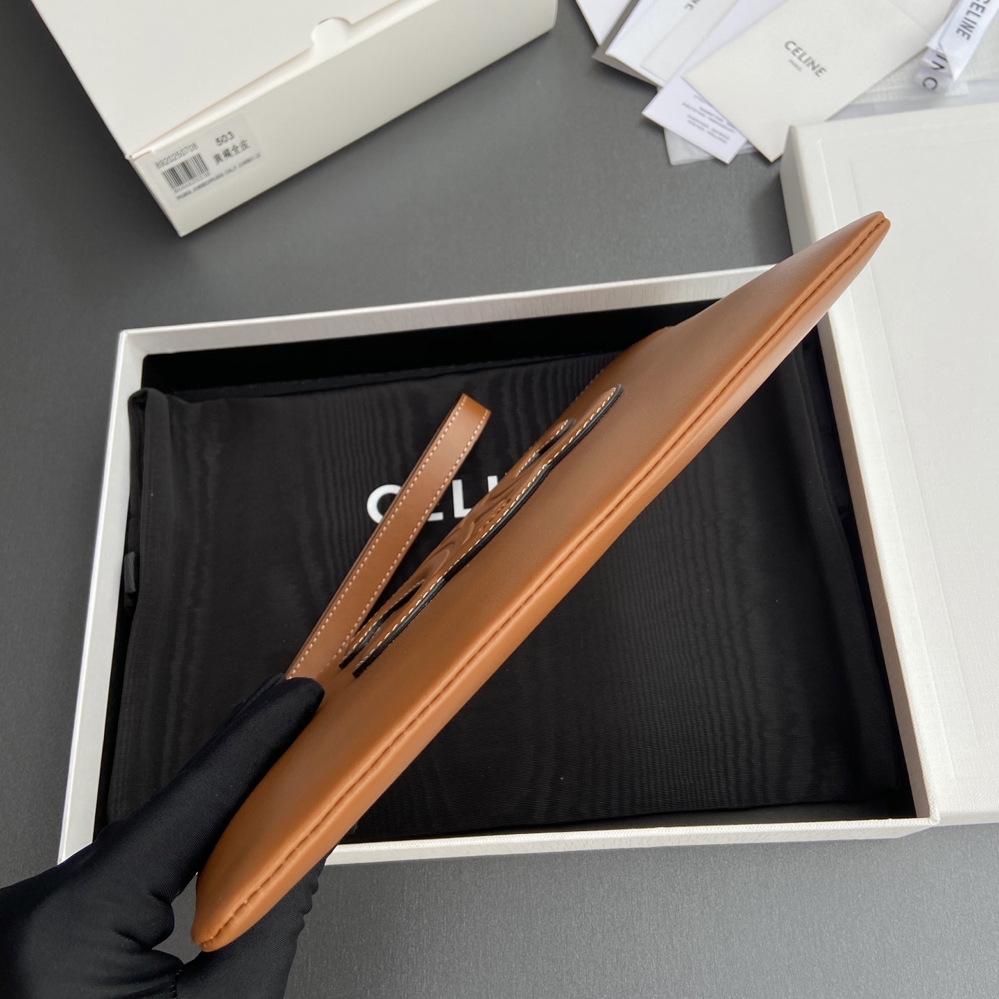 [TOP] CELINE Logo Clutch Bag Calfskin 25×17.5x1cm - Brown