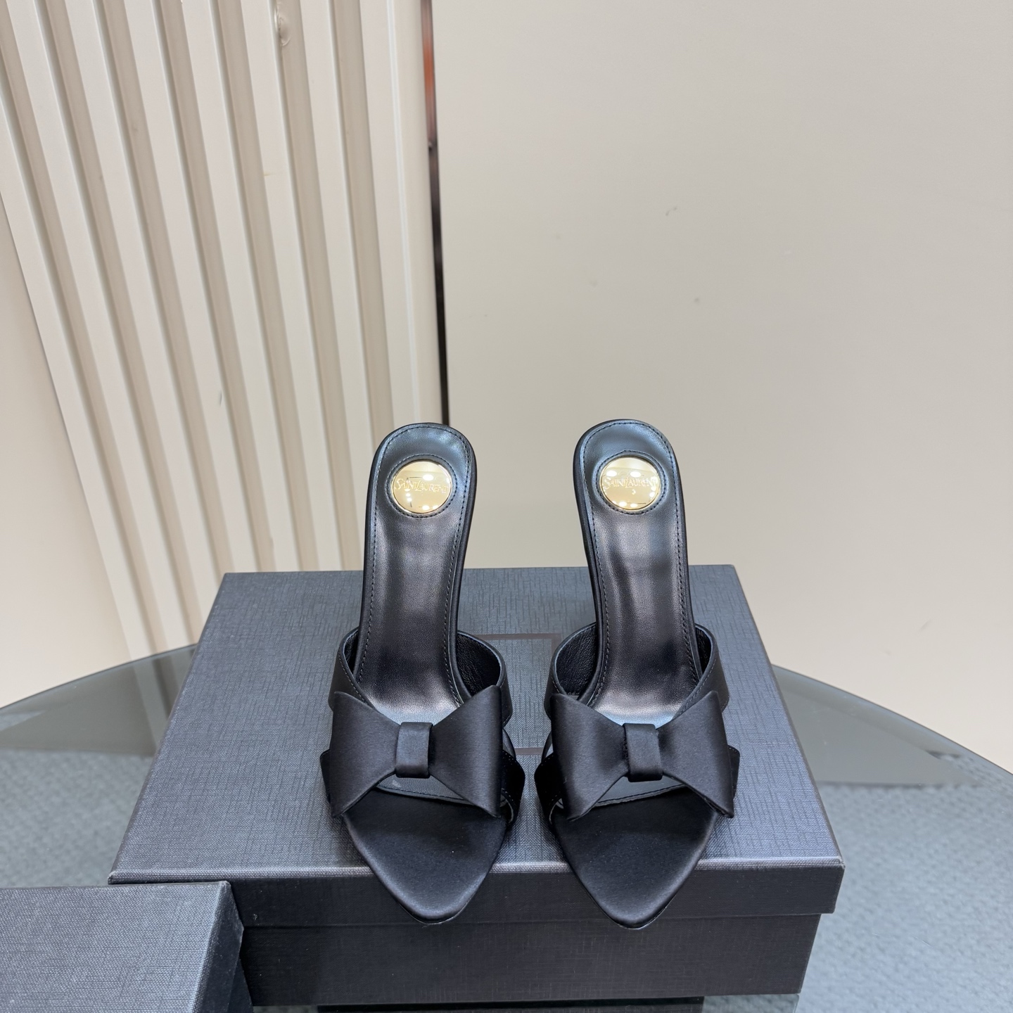 [TOP] Yves Saint Laurent YSL High Heel Slippers - Black