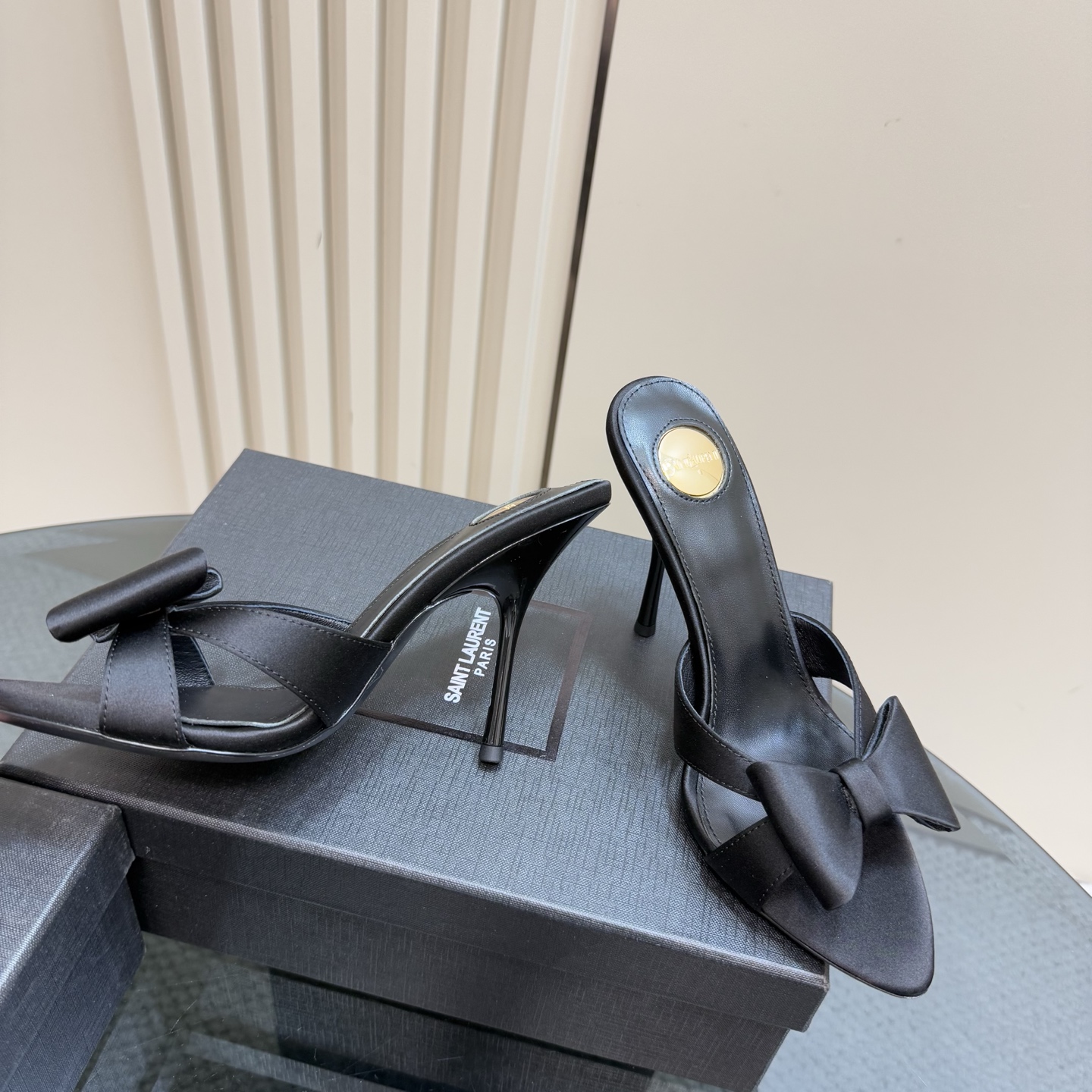 [TOP] Yves Saint Laurent YSL High Heel Slippers - Black