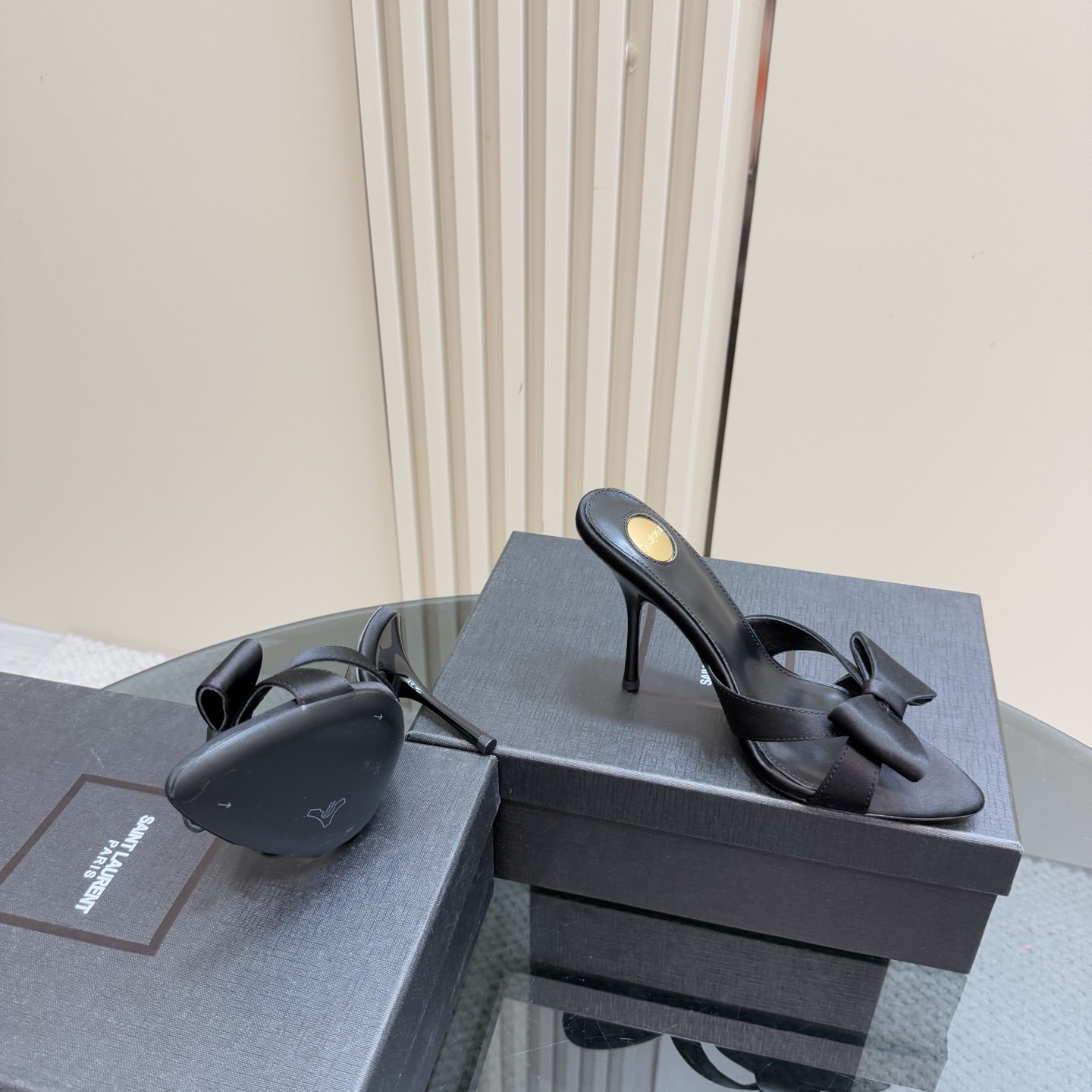 [TOP] Yves Saint Laurent YSL High Heel Slippers - Black