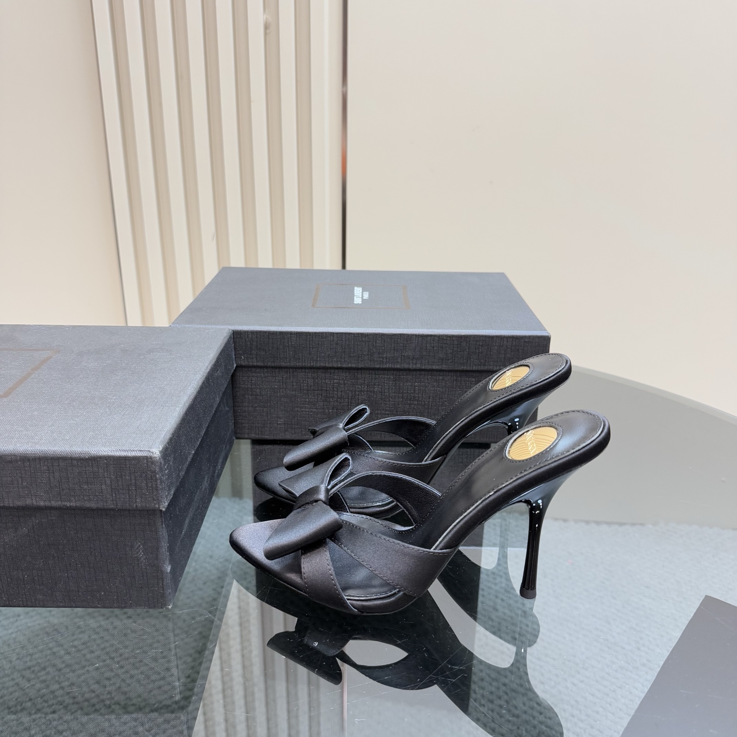 [TOP] Yves Saint Laurent YSL High Heel Slippers - Black