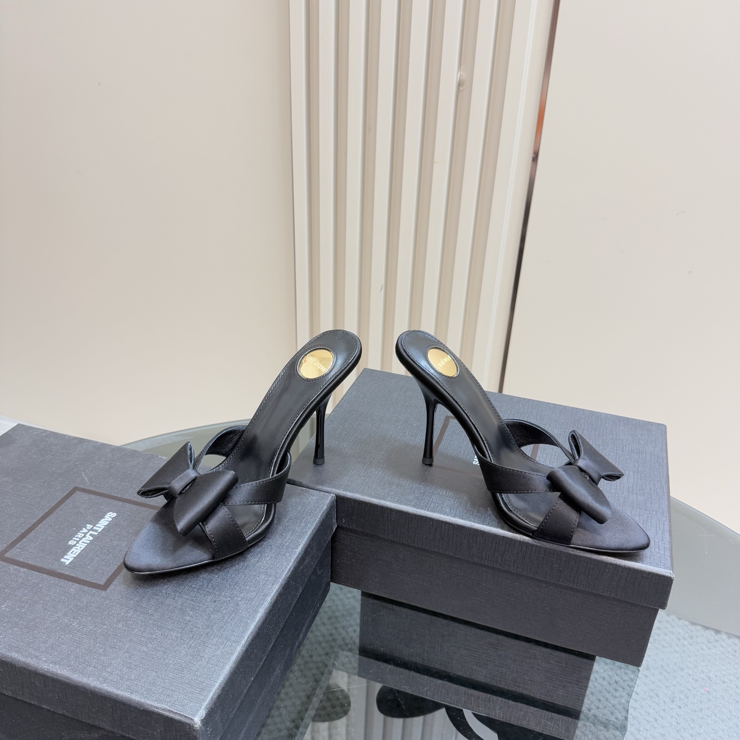 [TOP] Yves Saint Laurent YSL High Heel Slippers - Black