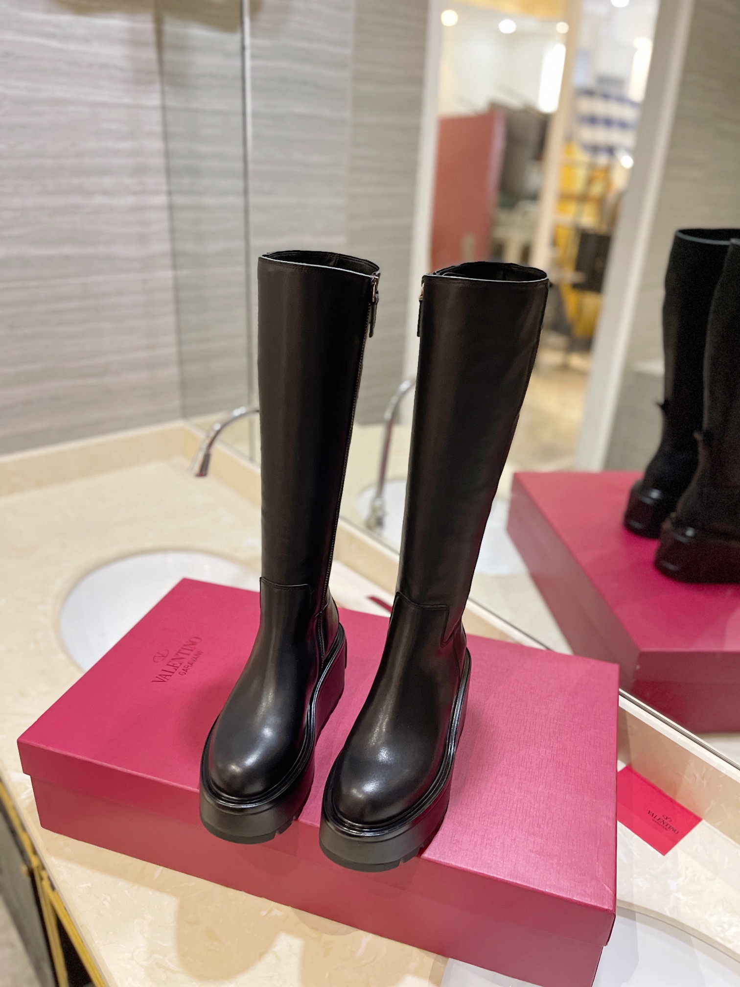 [TOP] VALENTINO 7.5cm High Heel Long Boots - Black