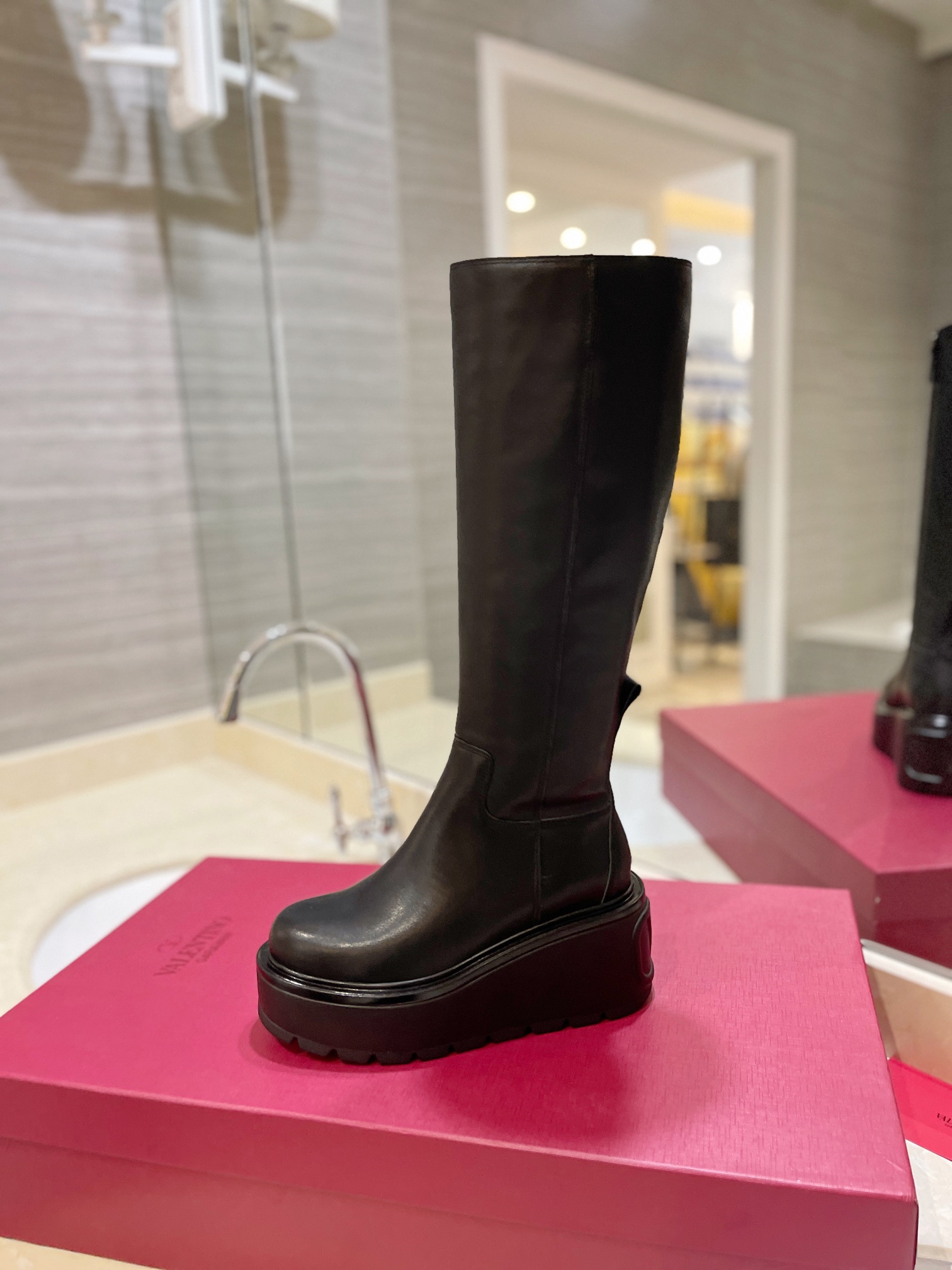 [TOP] VALENTINO 7.5cm High Heel Long Boots - Black