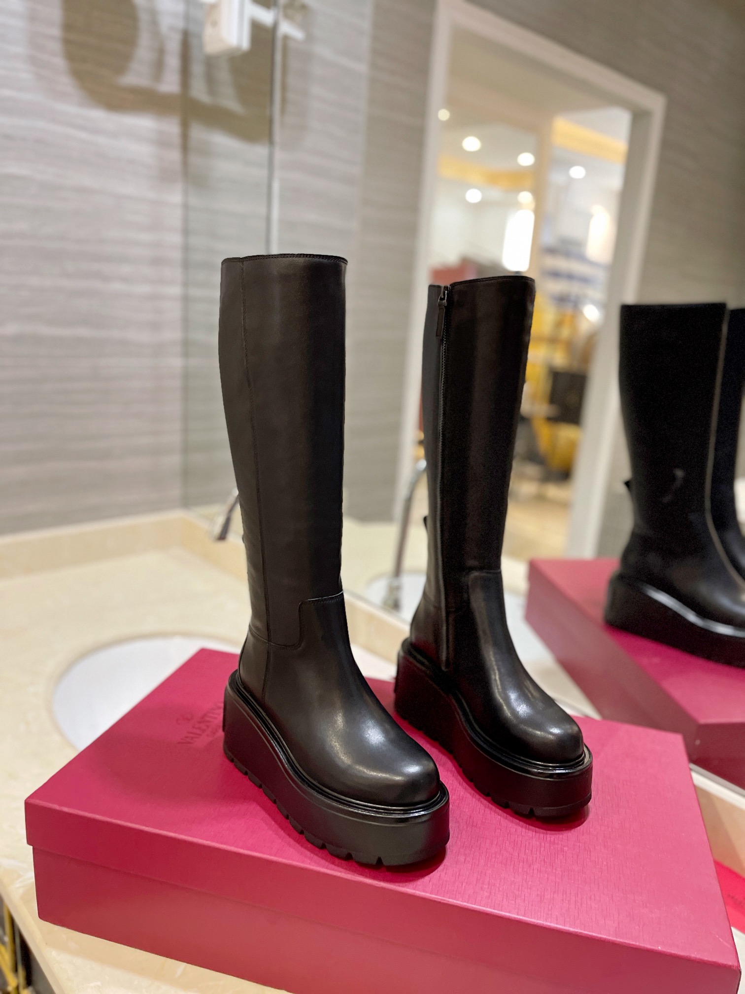 [TOP] VALENTINO 7.5cm High Heel Long Boots - Black