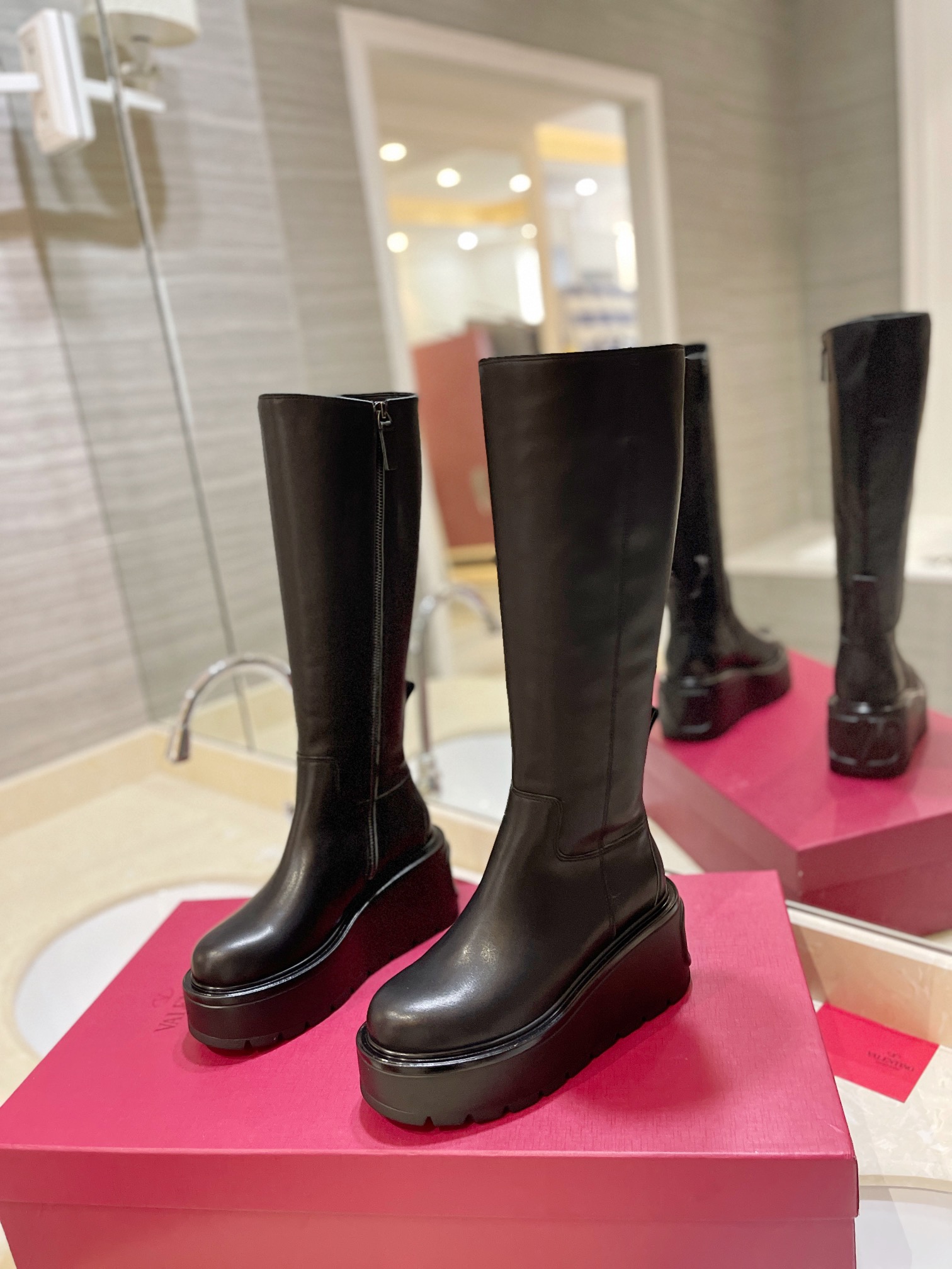 [TOP] VALENTINO 7.5cm High Heel Long Boots - Black