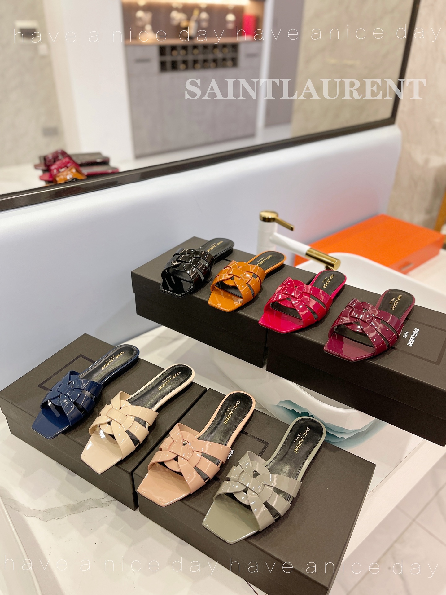 [TOP] Yves Saint Laurent YSL Slippers Patent Leather - 8 Colors