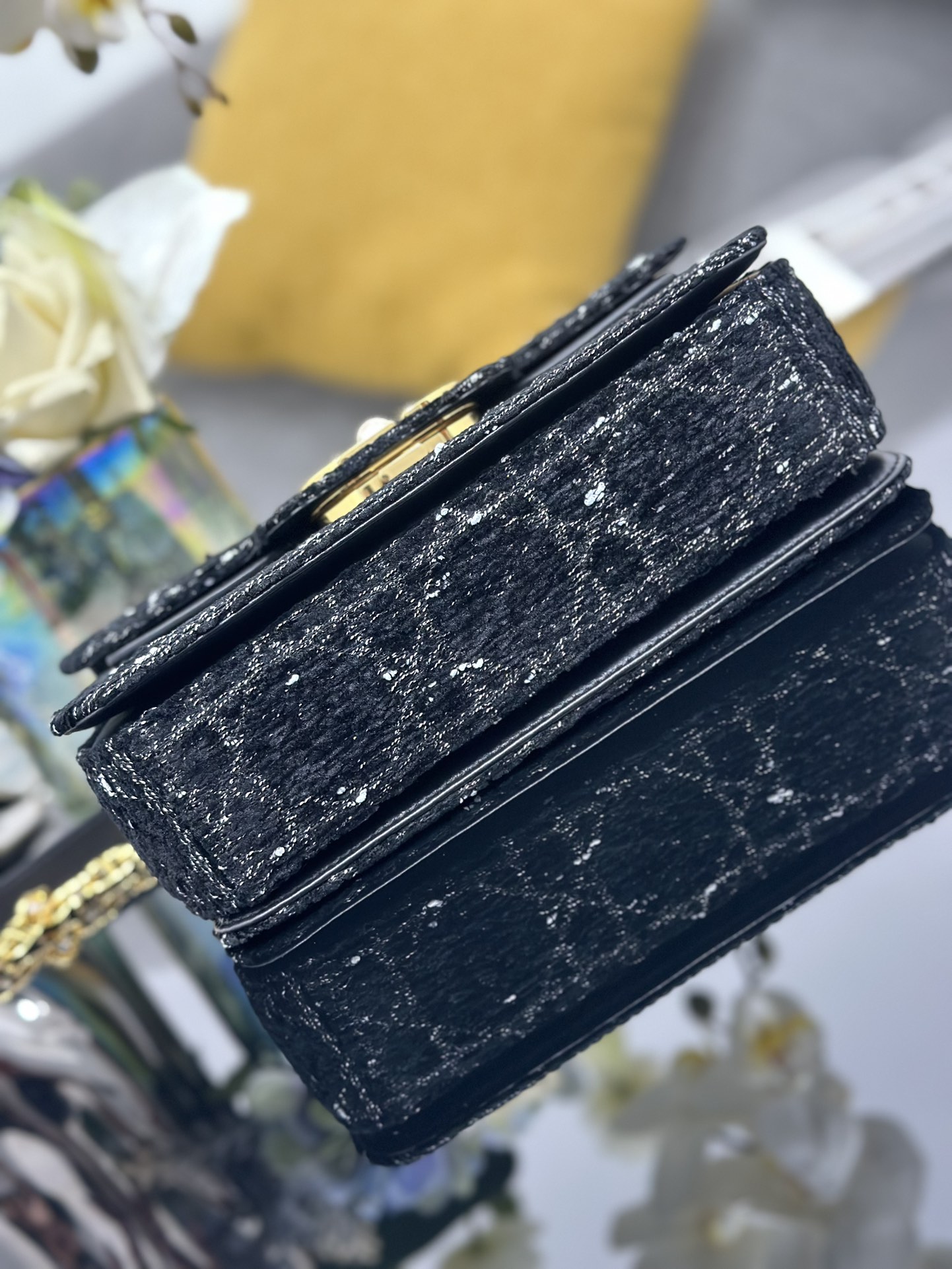 [TOP] Christian Dior Jolie Top Handle Bag Tweed 22x14x8cm - Black