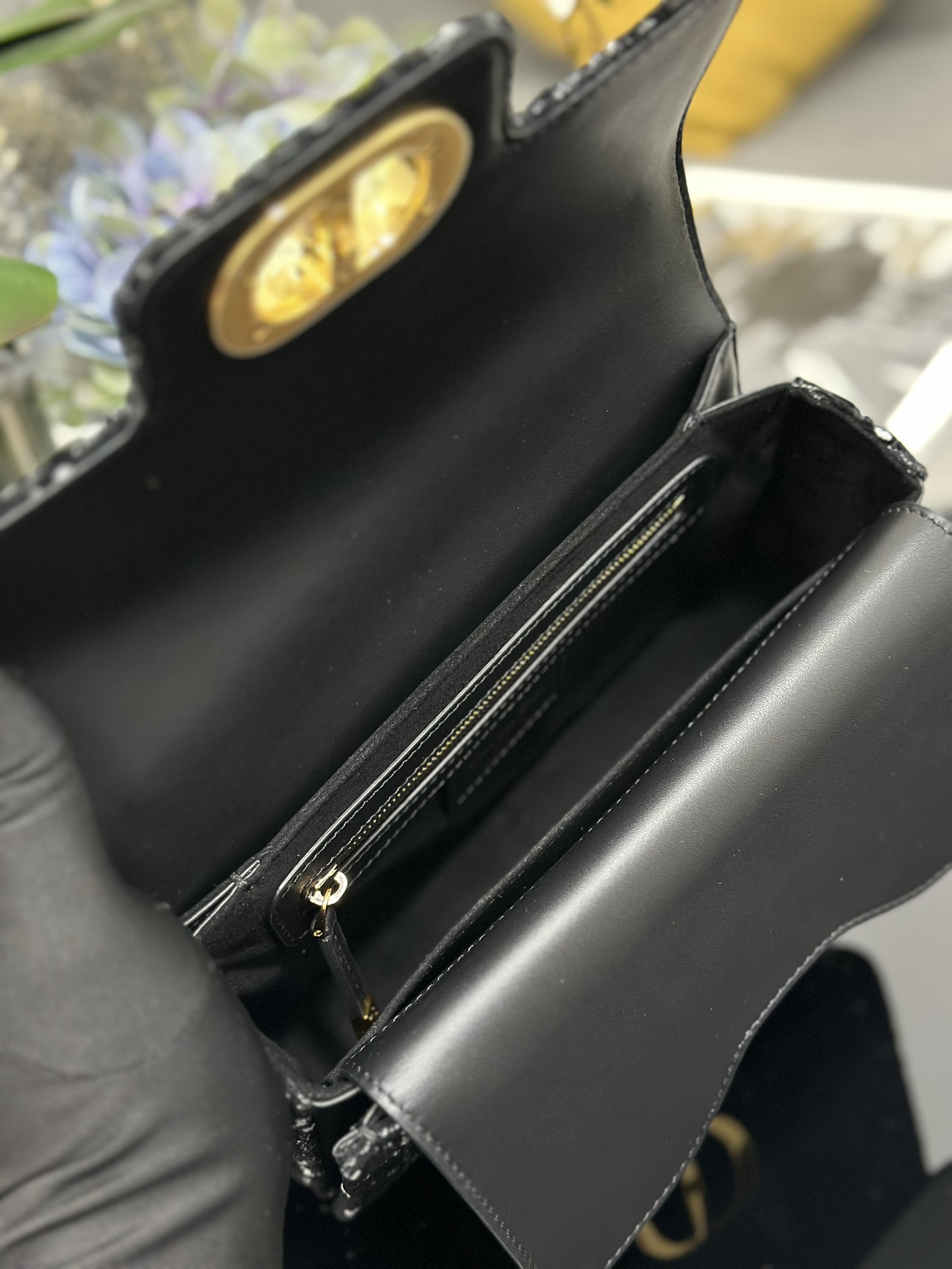 [TOP] Christian Dior Jolie Top Handle Bag Tweed 22x14x8cm - Black