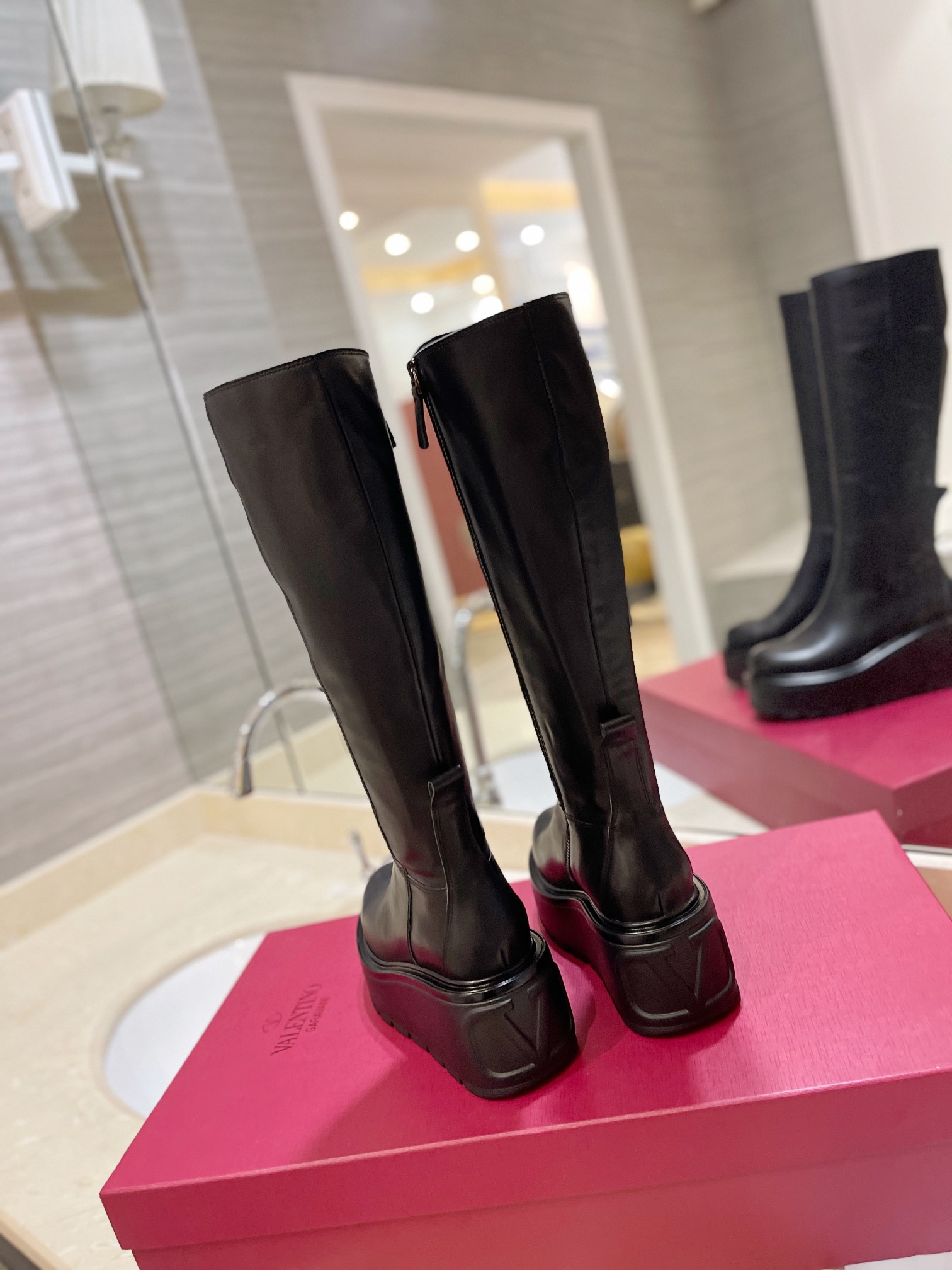 [TOP] VALENTINO 7.5cm High Heel Long Boots - Black