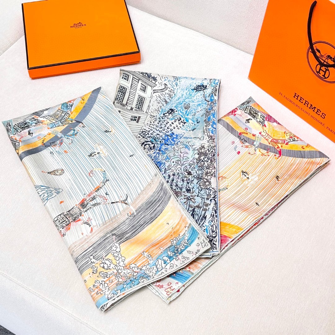 [TOP] HERMES Square Silk Scarf 90X90cm - 3 Colors
