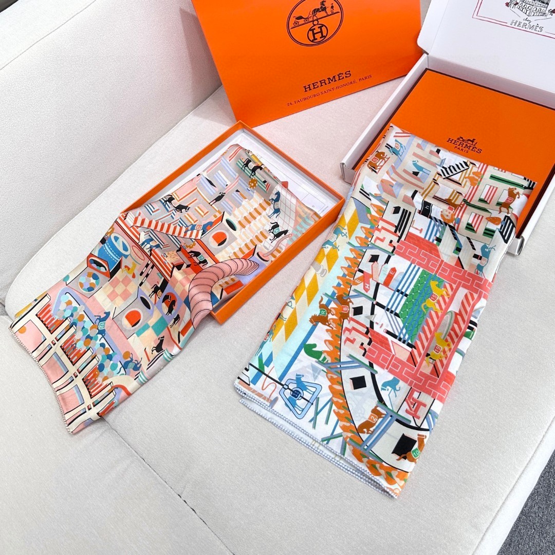 [TOP] HERMES Square Silk Scarf 90X90cm - 2 Colors