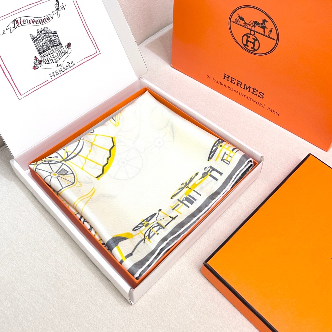 [TOP] HERMES Square Silk Scarf 90X90cm - 4 Colors