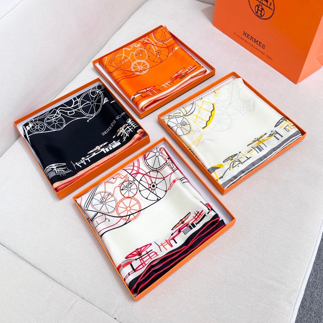 [TOP] HERMES Square Silk Scarf 90X90cm - 4 Colors
