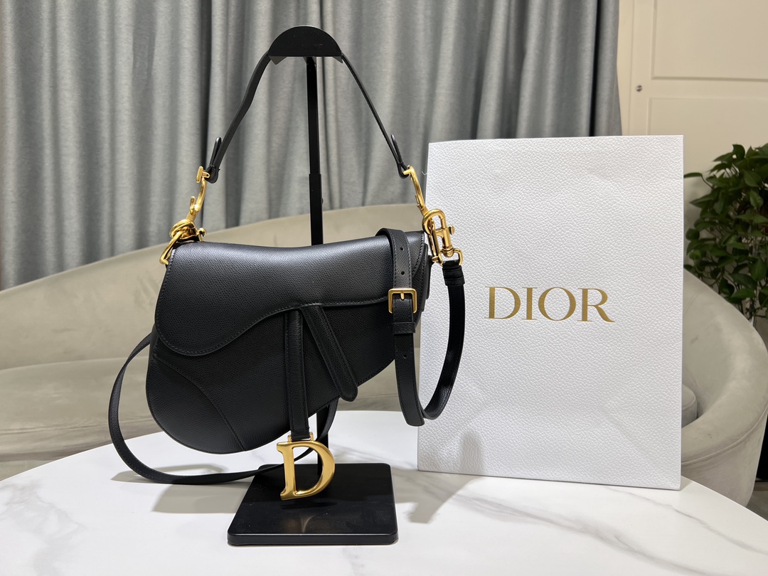 [TOP] Christian Dior Saddle Bag Grainy Leather  25.5 x 20 x 6.5 CM - Black