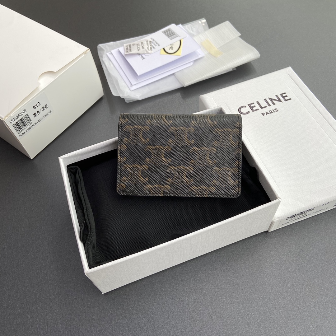 [TOP] CELINE Triomphe Logo Print Leather Card Holder 10.5x7x2cm - Tan/Monogram