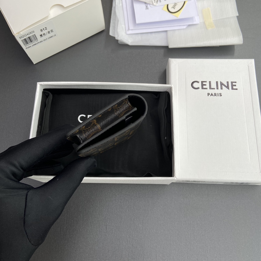 [TOP] CELINE Triomphe Logo Print Leather Card Holder 10.5x7x2cm - Tan/Monogram