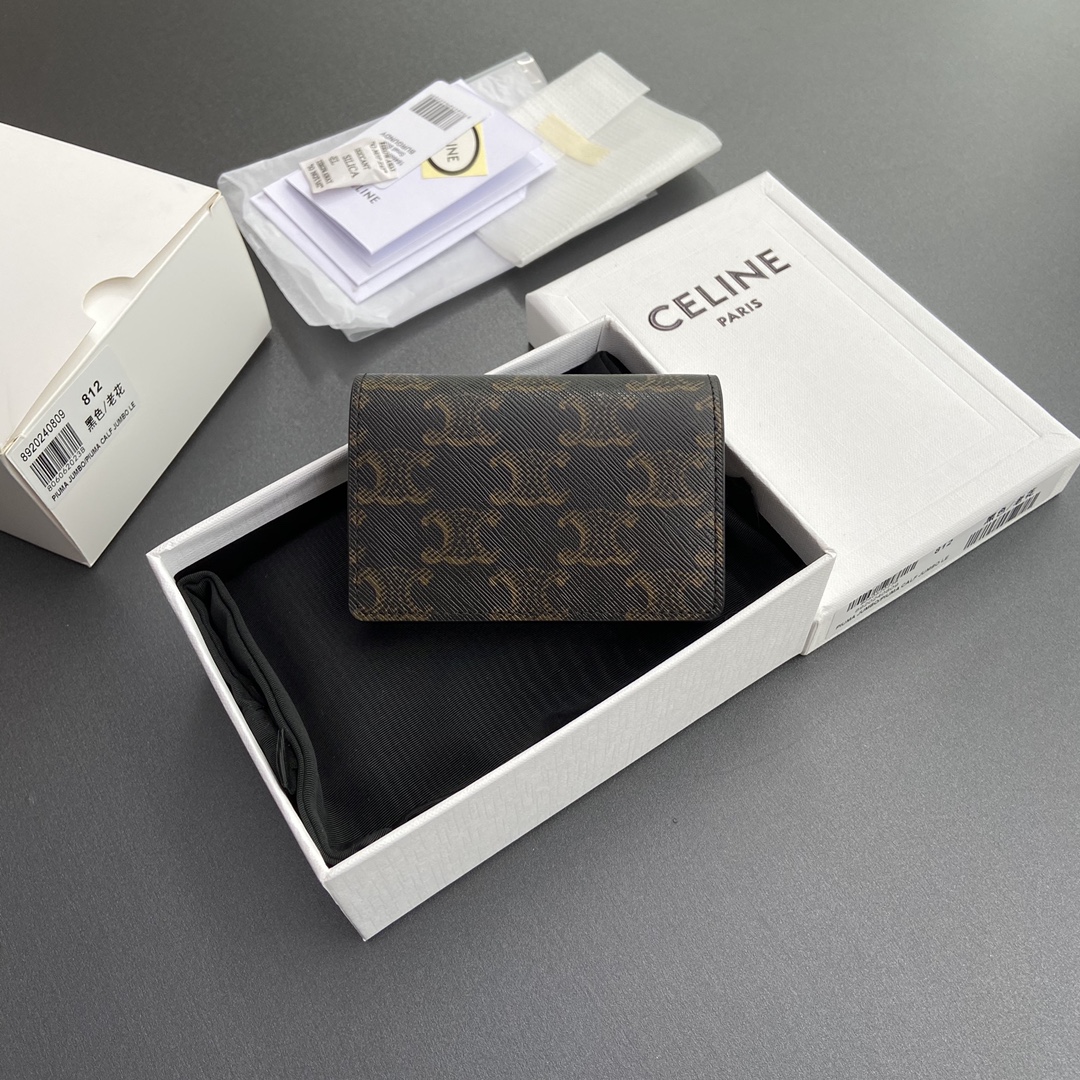 [TOP] CELINE Triomphe Logo Print Leather Card Holder 10.5x7x2cm - Tan/Monogram