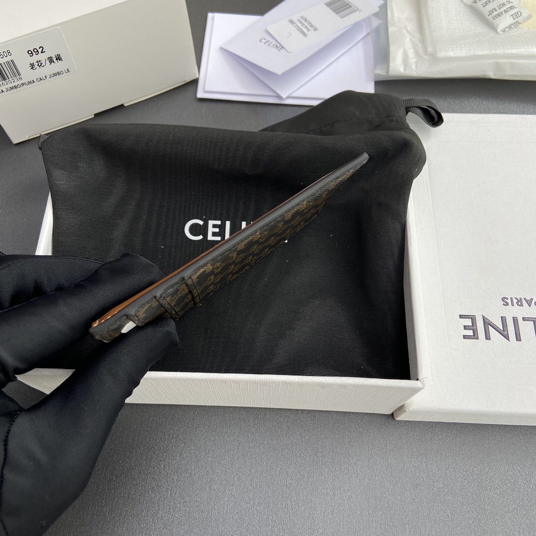 [TOP] CELINE Triomphe Logo Print Leather Card Holder 11.5x7.5cm - Tan/Monogram