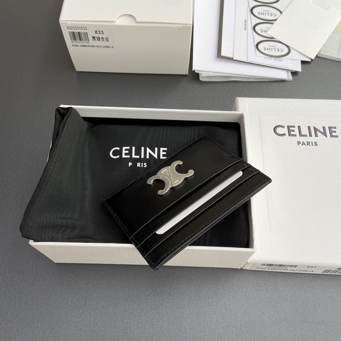 [TOP] CELINE Calfskin Card Holder 11x8cm - Black&SHW