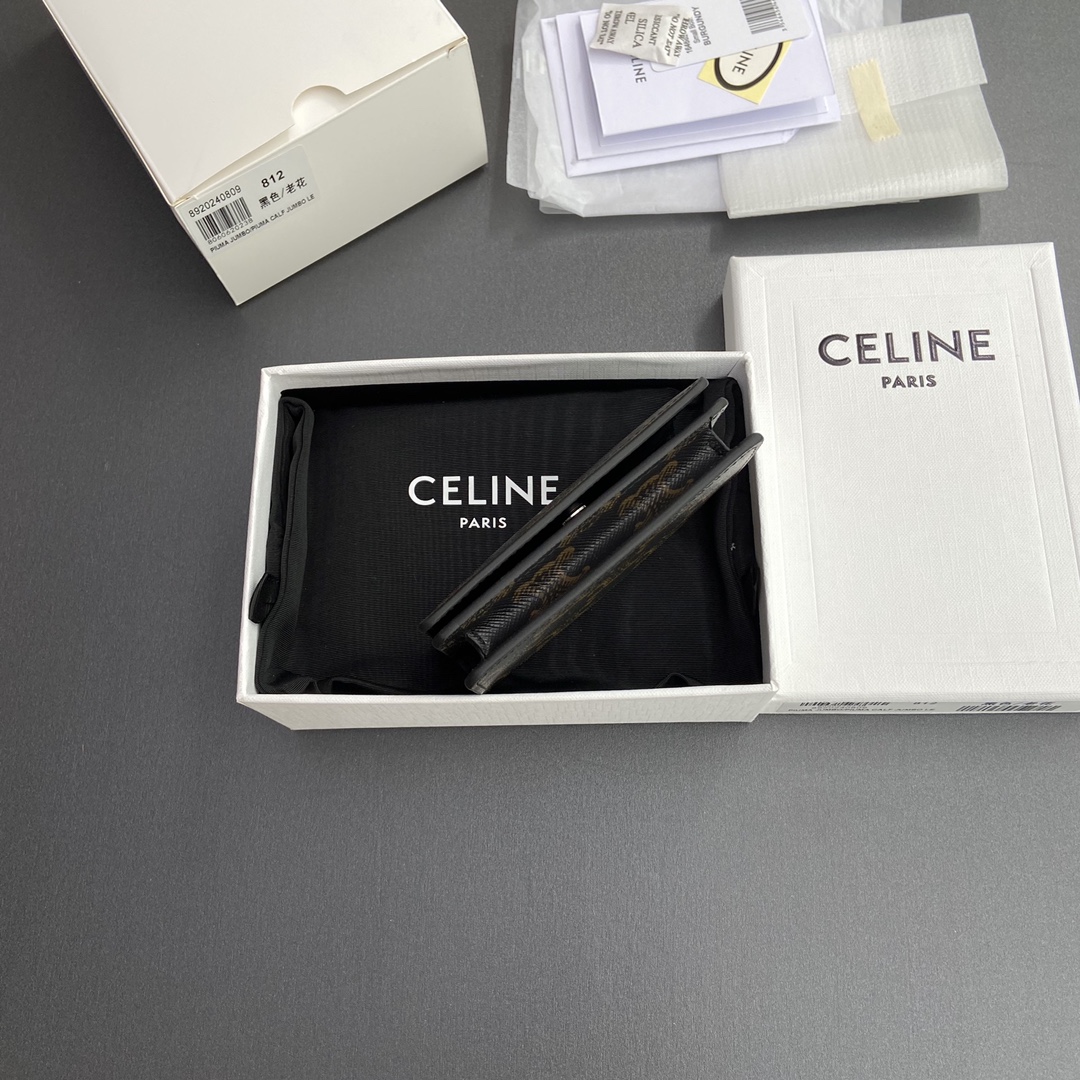 [TOP] CELINE Triomphe Logo Print Leather Card Holder 10.5x7x2cm - Tan/Monogram