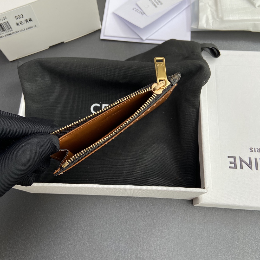 [TOP] CELINE Triomphe Logo Print Leather Card Holder 11.5x7.5cm - Tan/Monogram