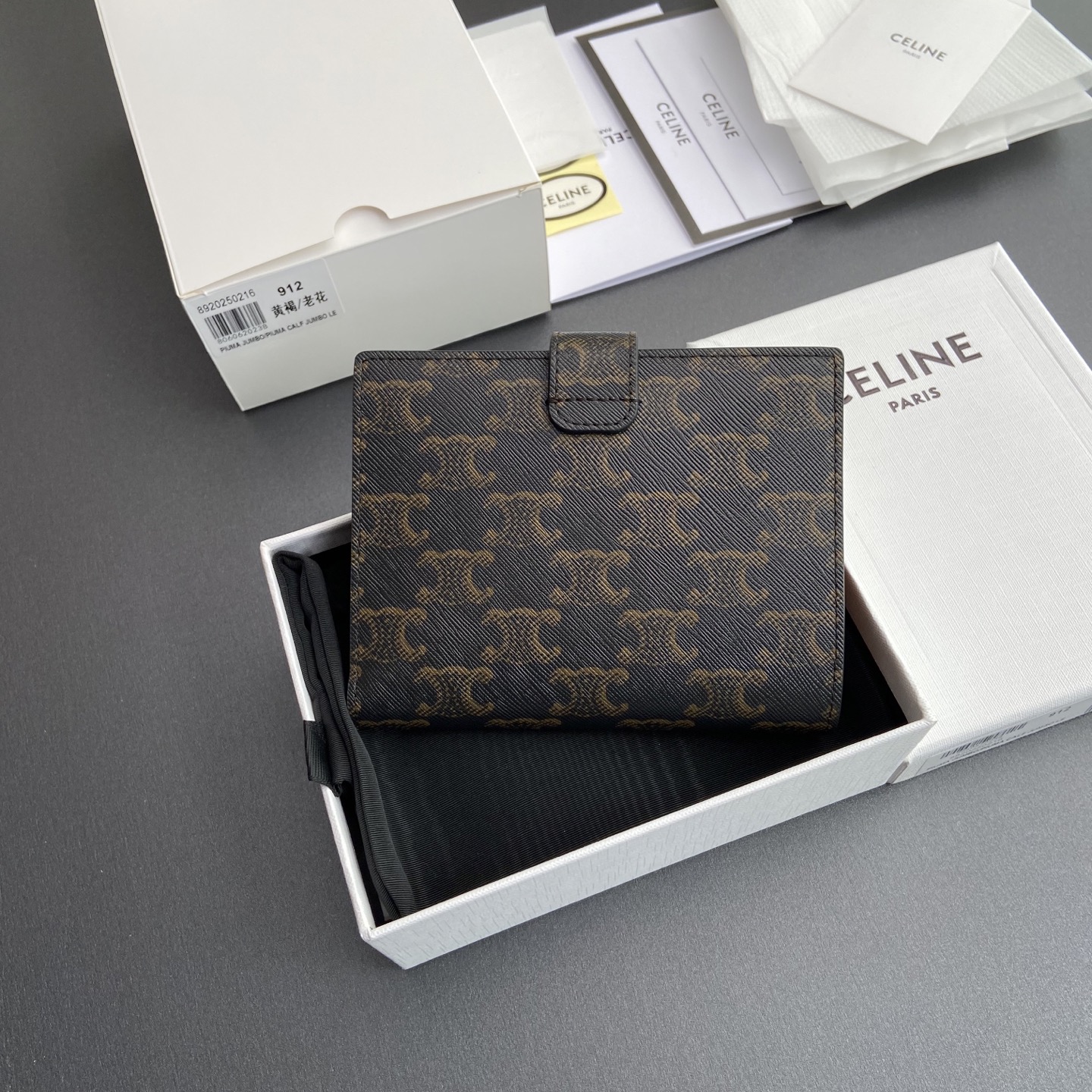 [TOP] CELINE Triomphe Logo Print Leather Wallet 14x11.5x2cm - Tan/Monogram