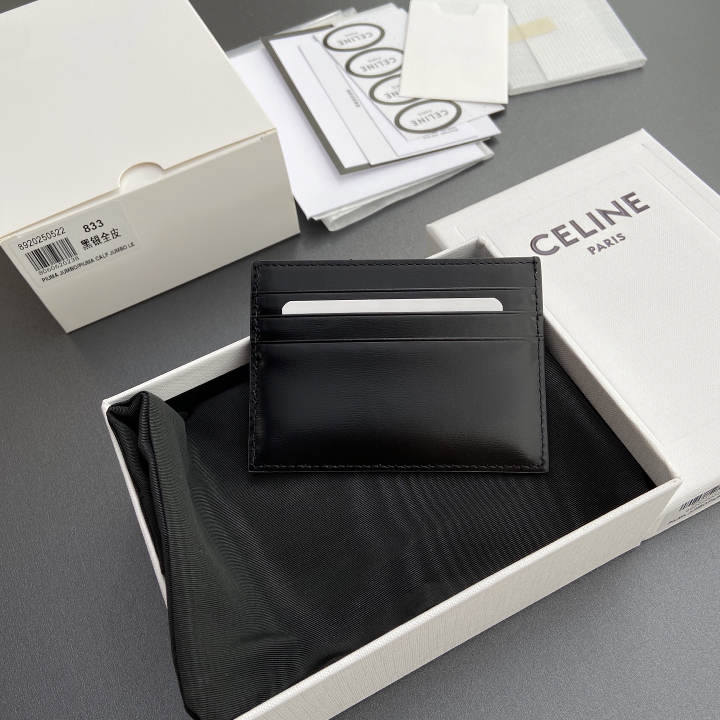 [TOP] CELINE Calfskin Card Holder 11x8cm - Black&SHW