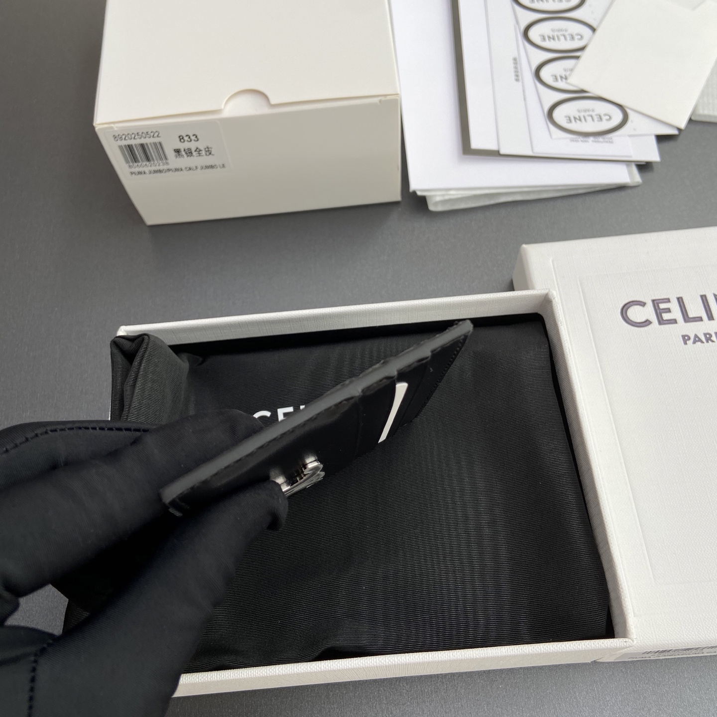 [TOP] CELINE Calfskin Card Holder 11x8cm - Black&SHW