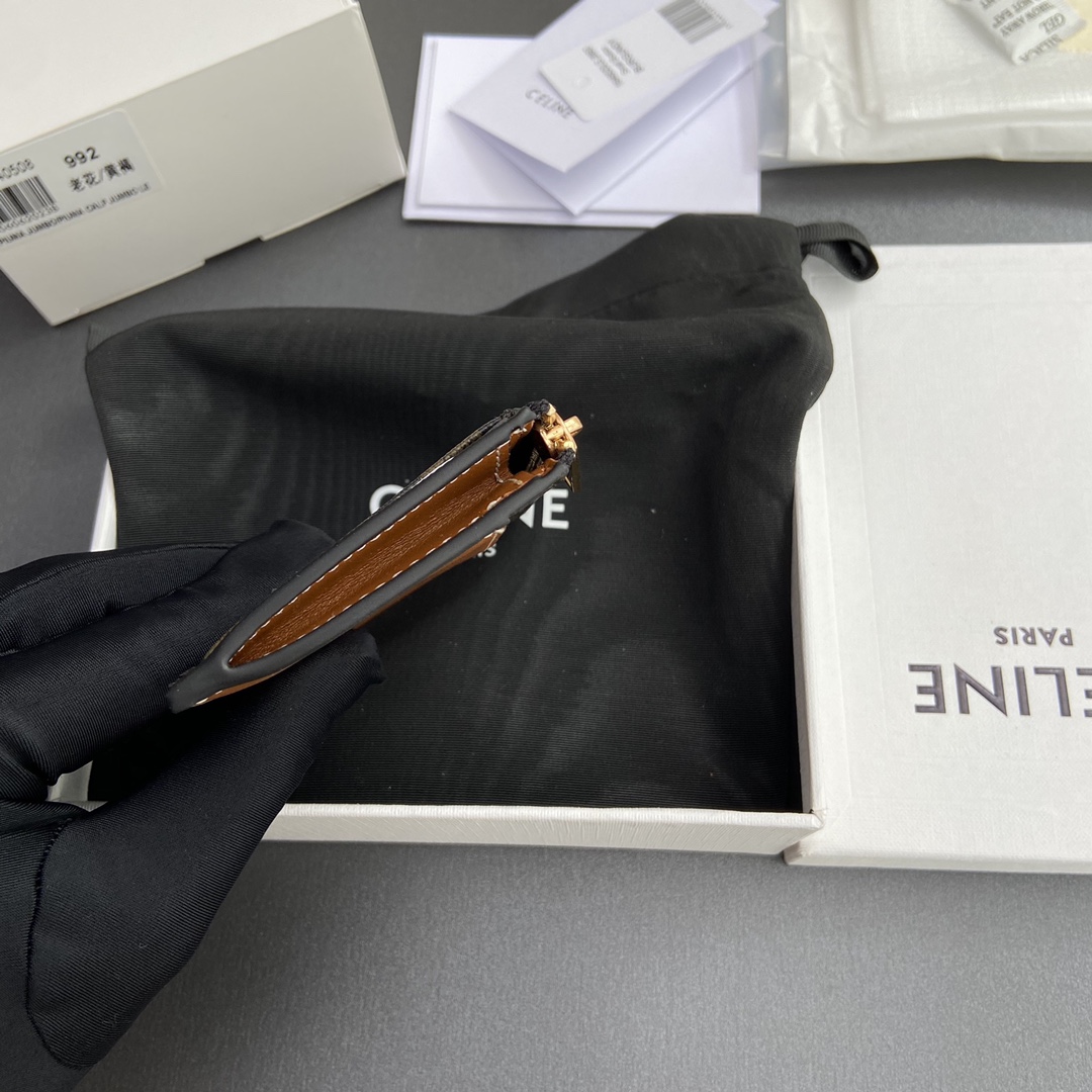 [TOP] CELINE Triomphe Logo Print Leather Card Holder 11.5x7.5cm - Tan/Monogram